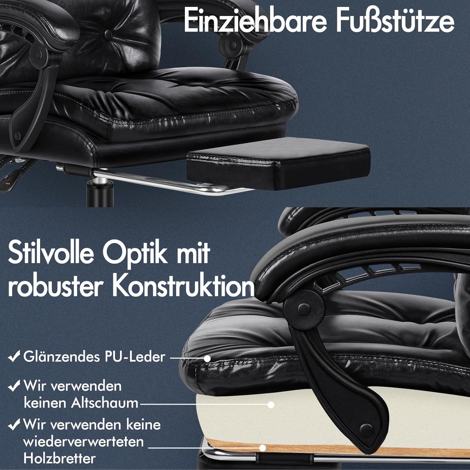 Bürostuhl mit Doppellagigem Kissen und 150°-Liege, Neigbar, 360° Drehbar