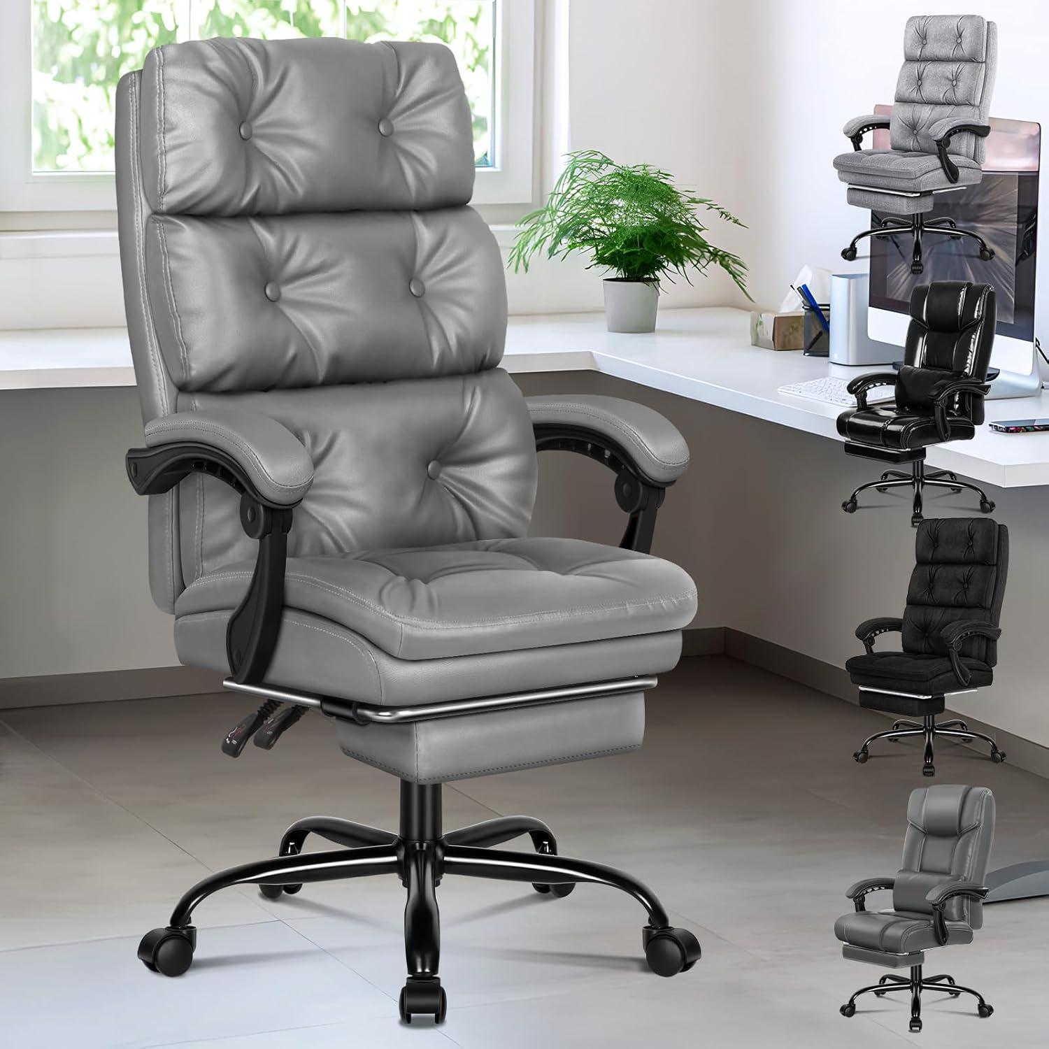 Bürostuhl Doppellagiges Kissen 150°-Liege 360° Drehbar PU-Leder Grey