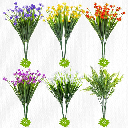 Künstliche Balkonpflanzen UV-beständig Gemischt 12 Bündel 6 Farben