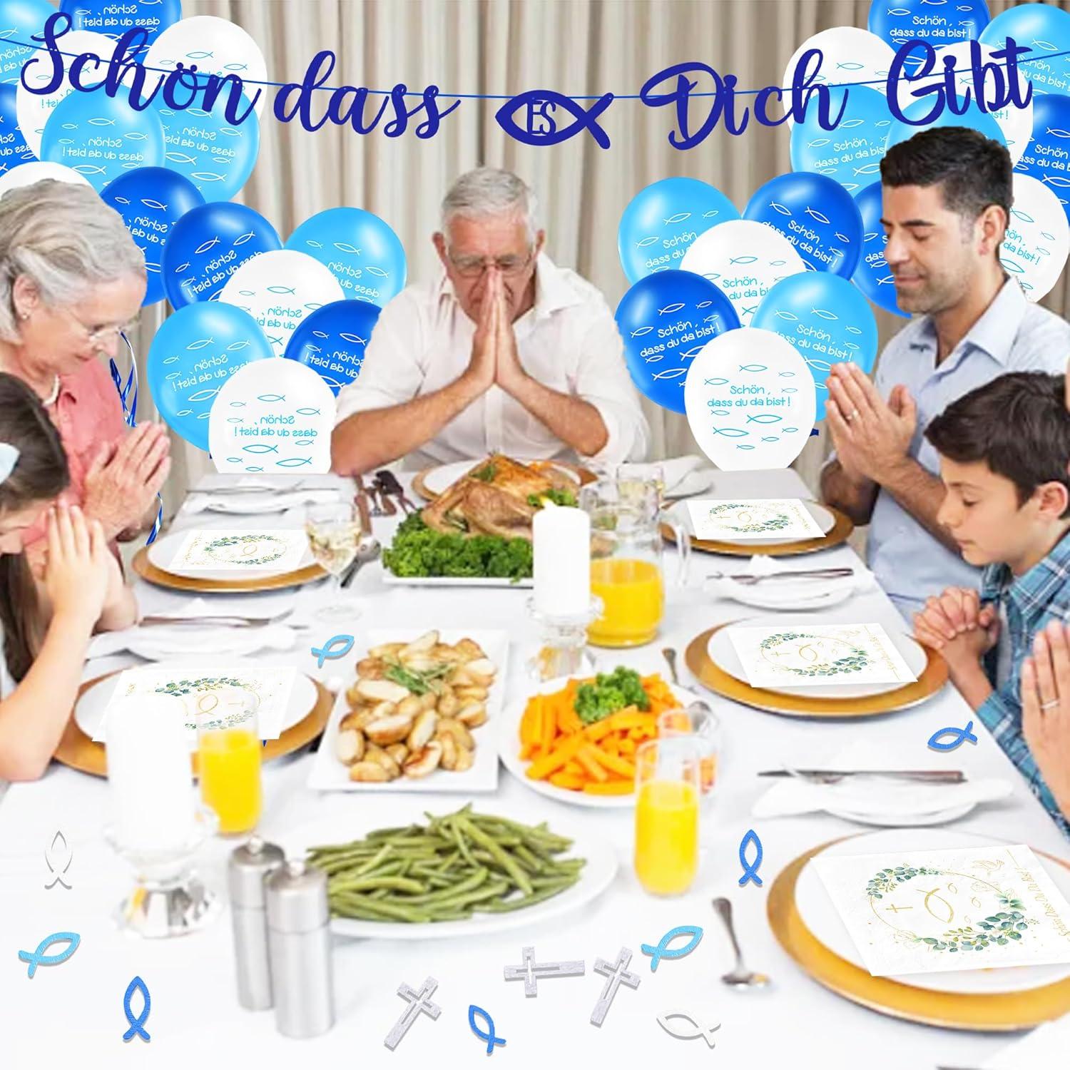 Kommunion Taufe Deko Set Holzfisch Kreuz Servietten Luftballon