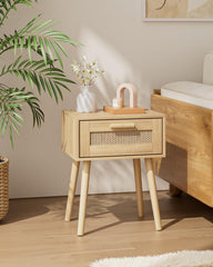 Nachttisch Rattan mit Schublade Natur Eiche Gelb 39x30x60cm
