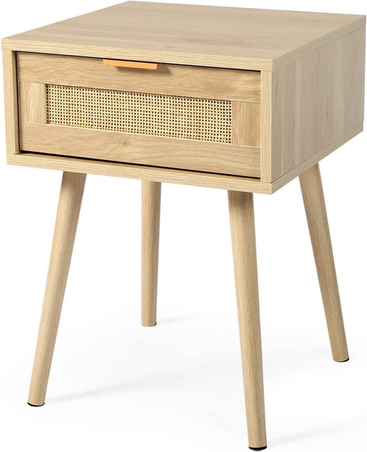 Nachttisch Rattan mit Schublade Natur Eiche Gelb 39x30x60cm