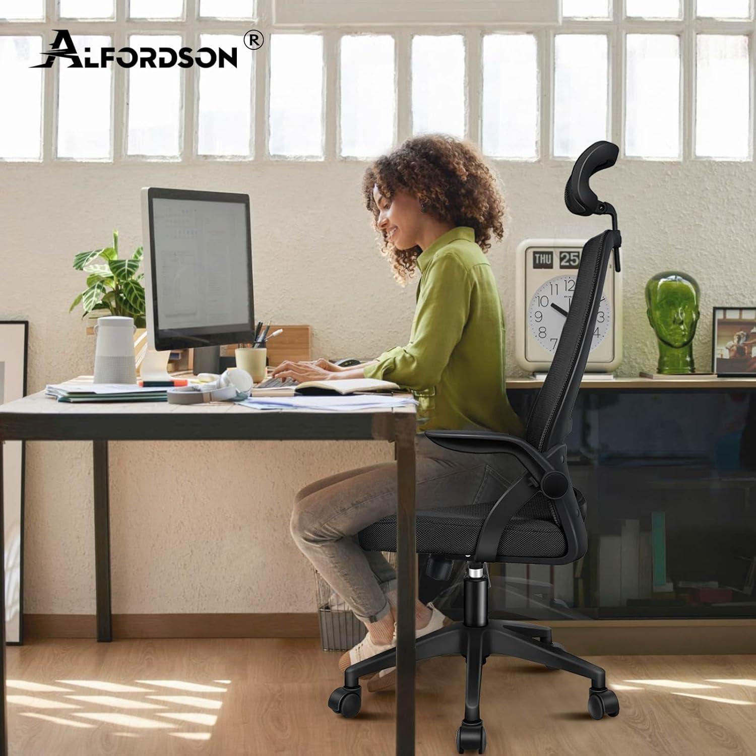 ALFORDSON Ergonomischer Bürostuhl Lordosenstütze Drehstuhl Schwarz