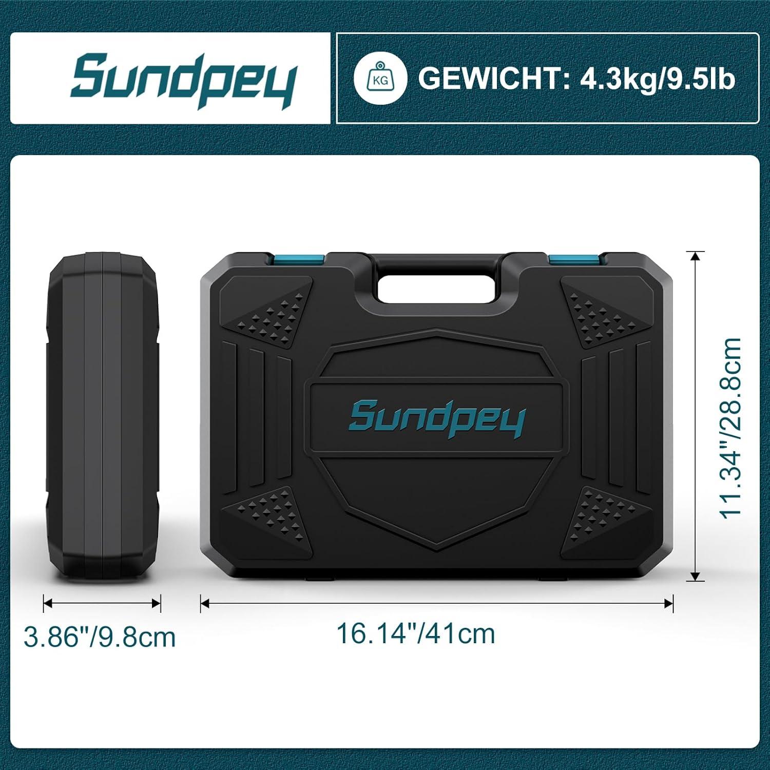 206tlg Sundpey Werkzeugkoffer mit 12V Akku Bohrschrauber LED