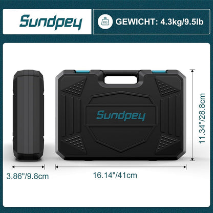 206tlg Sundpey Werkzeugkoffer mit 12V Akku Bohrschrauber LED