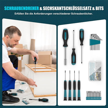 Werkzeugkoffer 206tlg Akkuschrauber Set 12V LED 25+1 Drehmomentstufen