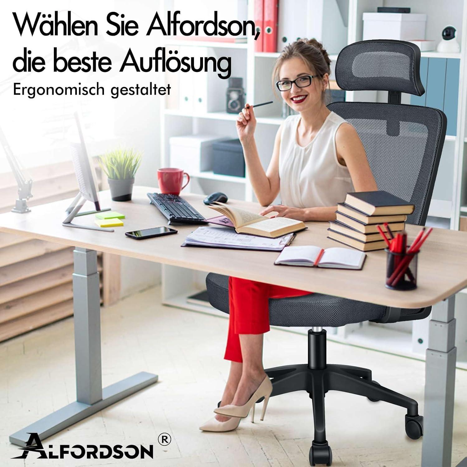 ALFORDSON Ergonomischer Bürostuhl Grau mit Lordosenstütze