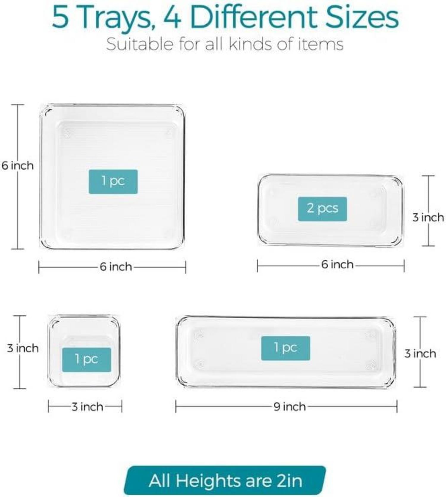 Schubladen Organizer 5er Set Acryl Aufbewahrung Anti-Rutsch