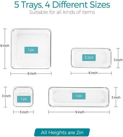 Schubladen Organizer 5er Set Acryl Aufbewahrung Anti-Rutsch