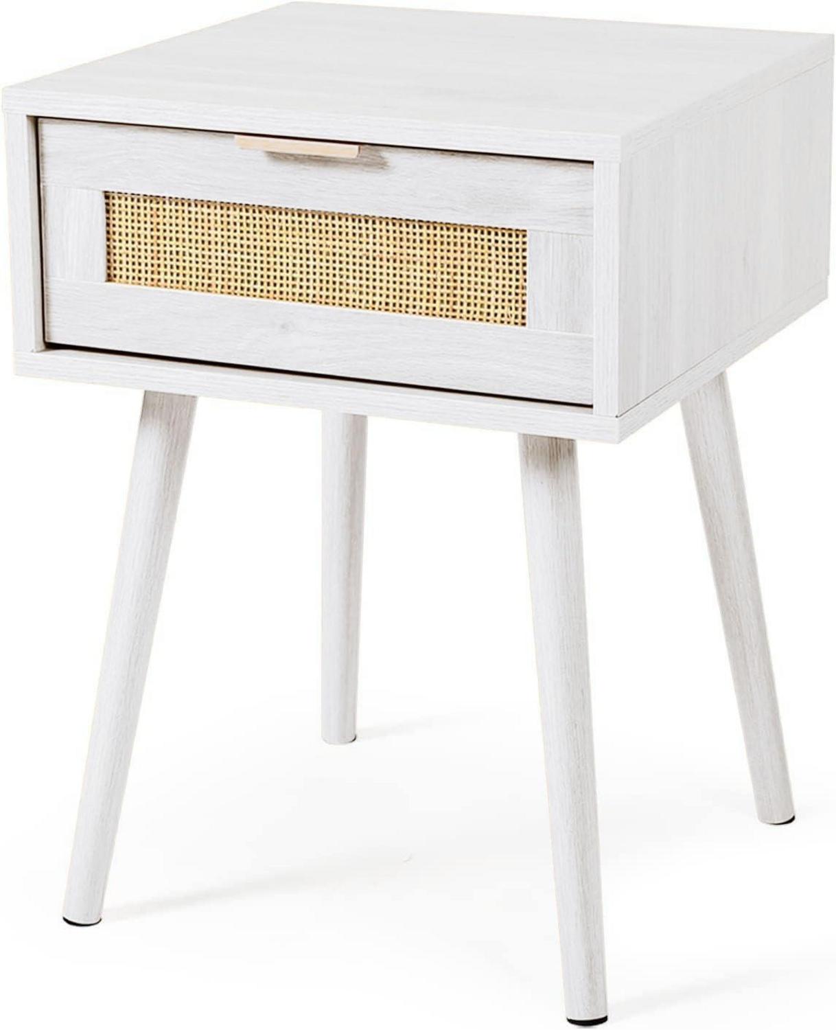 Beistelltisch Rattan mit Schublade Naturholz Nachtkommode