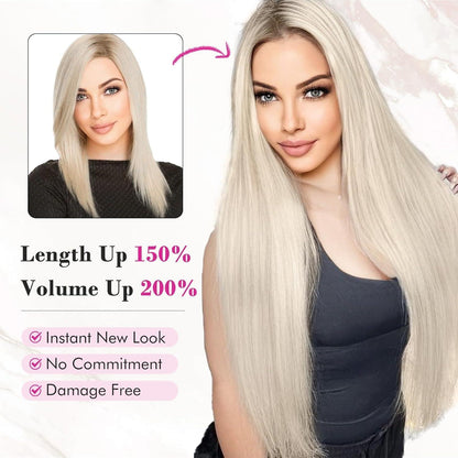 Clip-in Haarverlängerung Aschbraun mit Platinblond 61cm