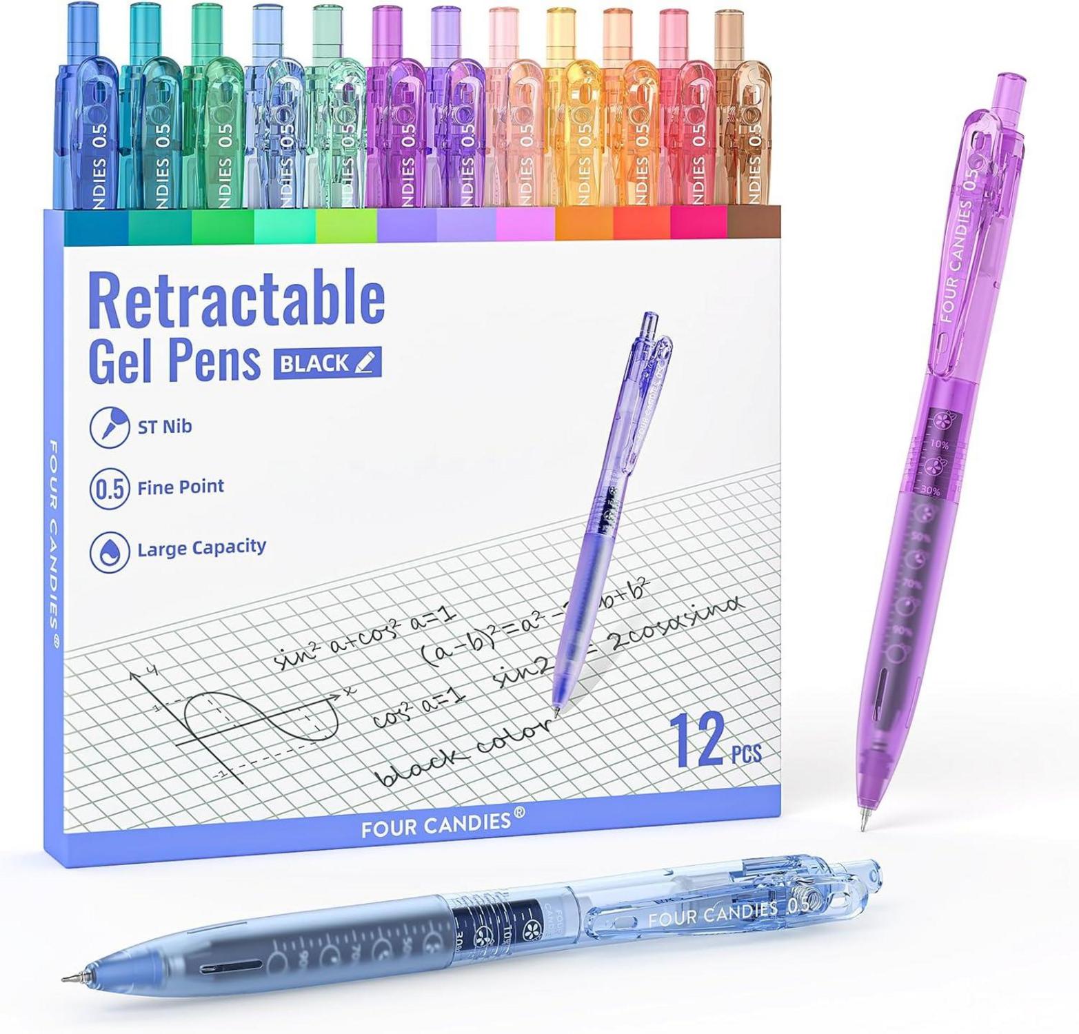 12er Pack Schwarze Tinte Gelstift Set 0,5mm retractable Gelstifte