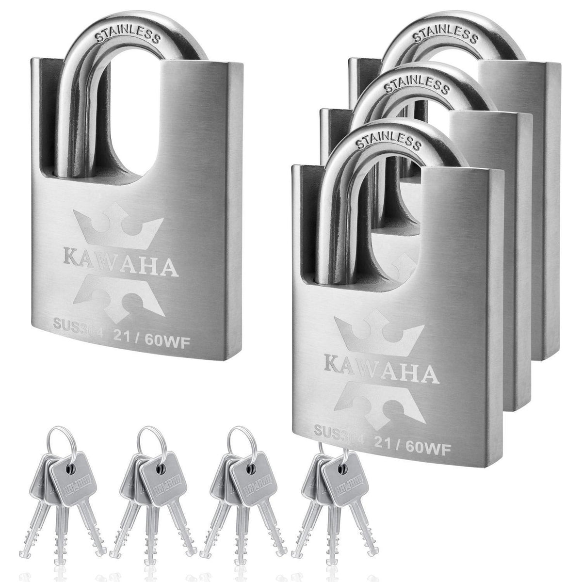 Edelstahl Vorhängeschloss 60mm - 4er Pack, Gleichschließend