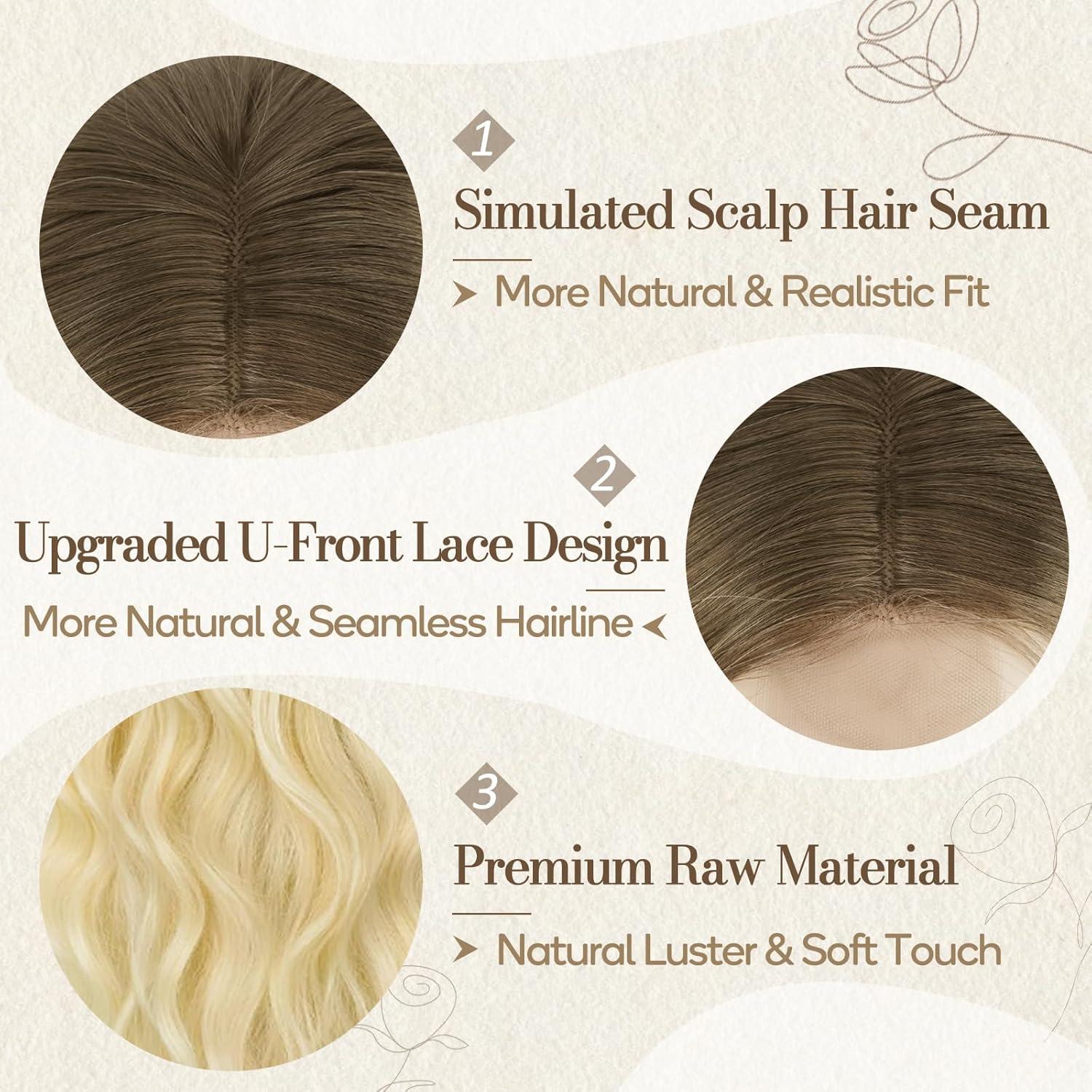 Perücke Blond 66cm Lange Wellig Lace Front Synthetische Haar Frauen