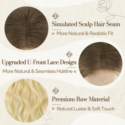 Perücke Blond 66cm Lange Wellig Lace Front Synthetische Haar Frauen