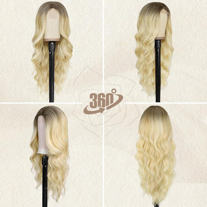 Lange Wellige Ombre Blond Lace Front Perücke 66cm Natürliches Haar+Einstellbare