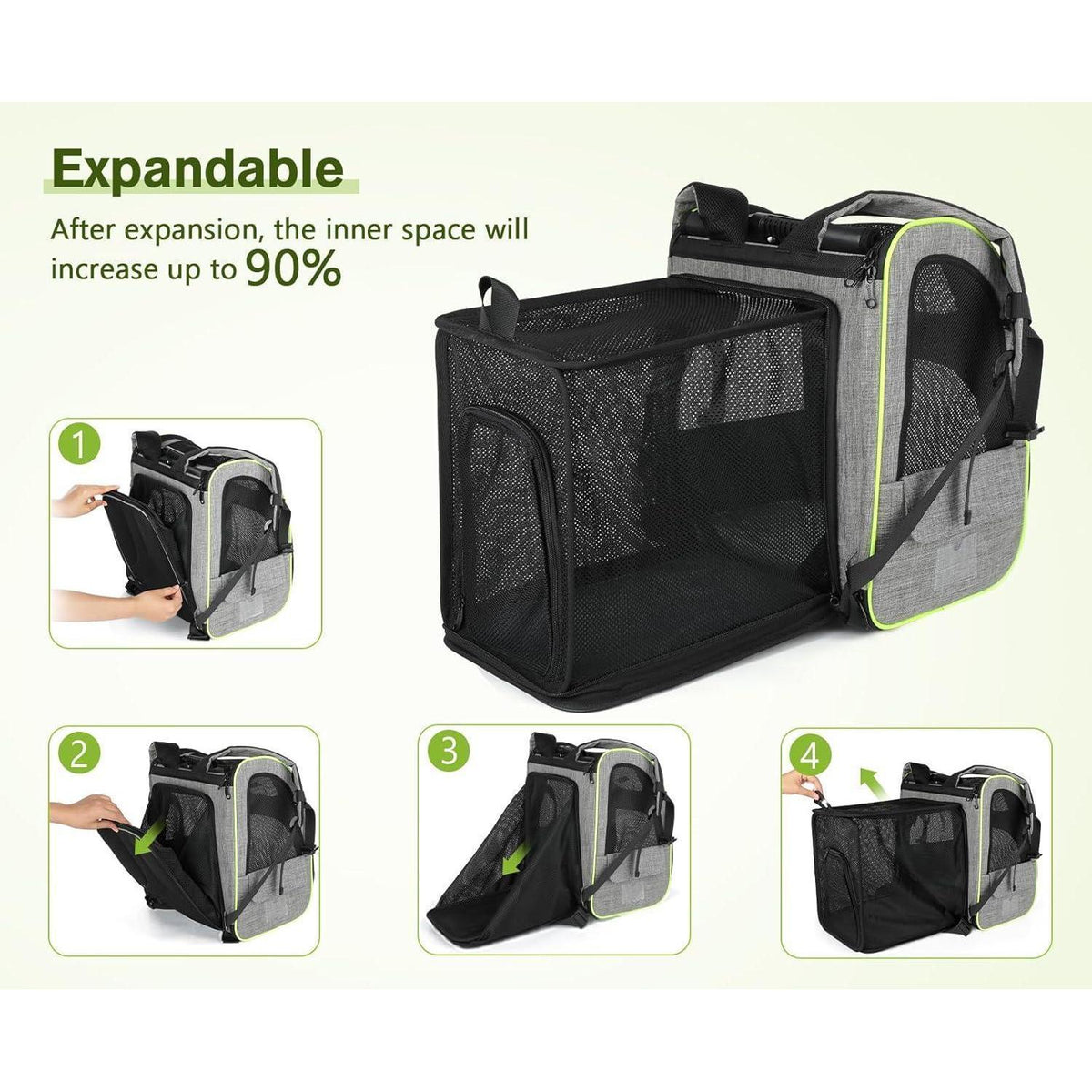 Erweiterbarer Haustier Rucksack XL mit Netzfenster und Vorhang