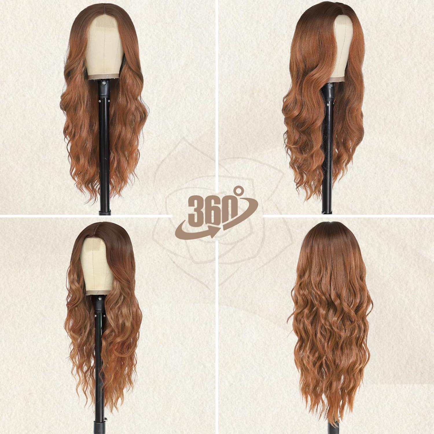 BARSDAR Auburn Lange Wellige Lockige Perücke 66cm Hitzebeständig Wig