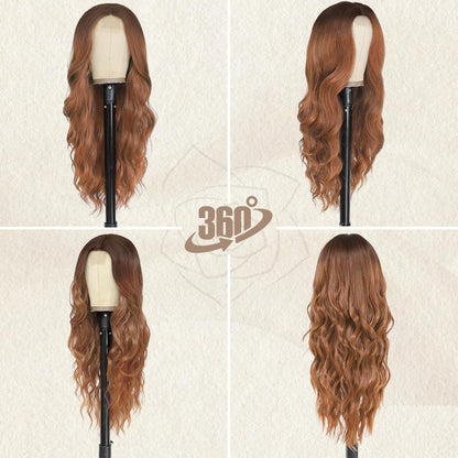 BARSDAR Auburn Lange Wellige Lockige Perücke 66cm Hitzebeständig Wig