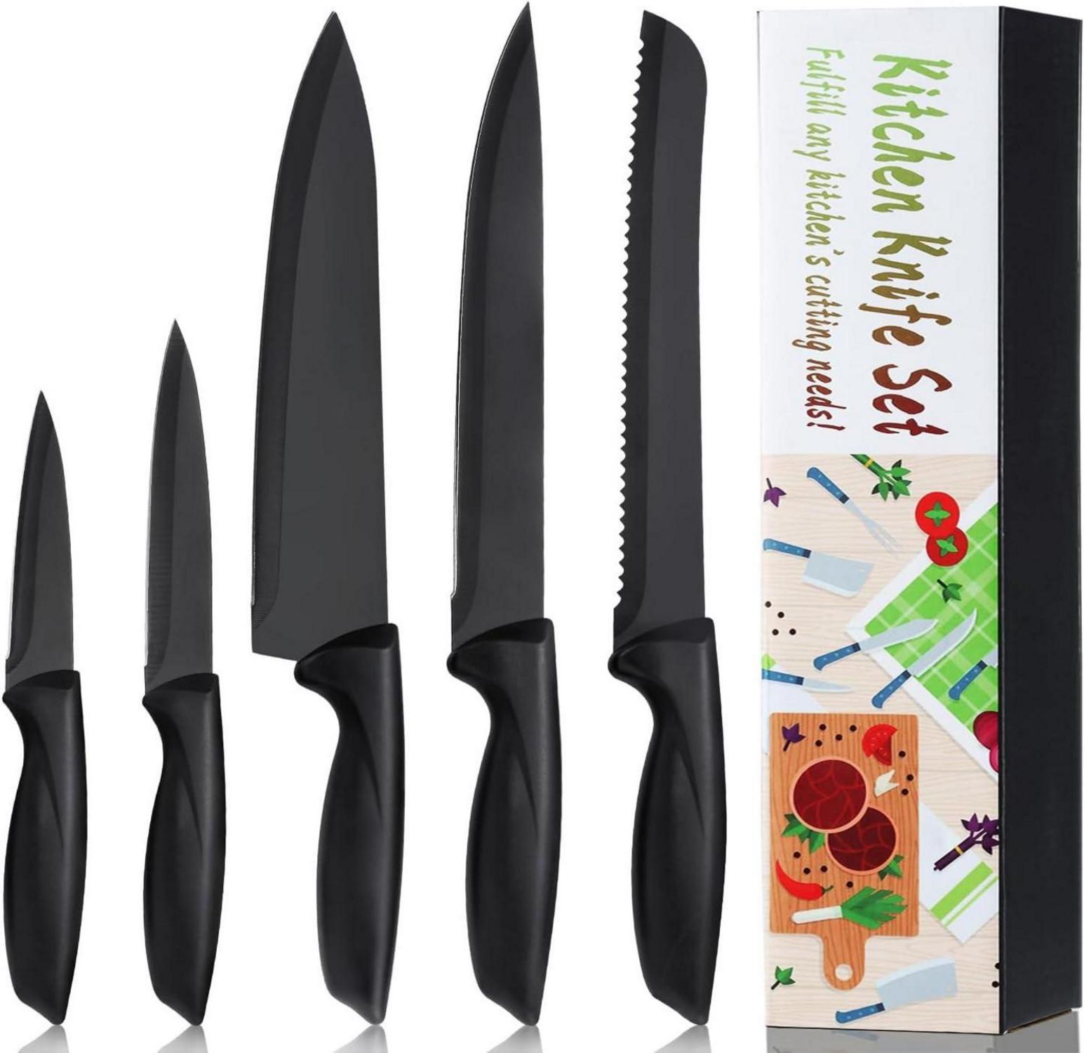 Küchenmesser Set Edelstahl Rostfrei Schwarz 5-teilig