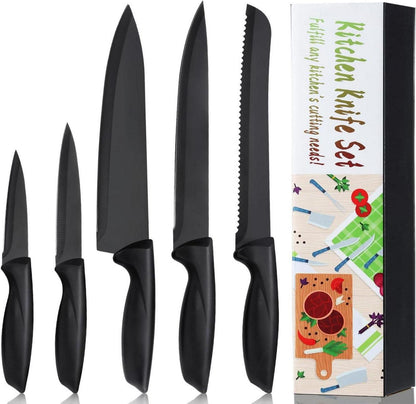Küchenmesser Set Edelstahl Rostfrei Schwarz 5-teilig