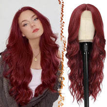 Perücke Lange Wellig Lace Front Hitzebeständig Rot 66cm Lockige