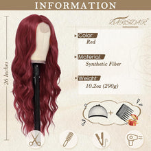 BARSDAR Lange Wellig Rot Perücke 66cm Lace Front