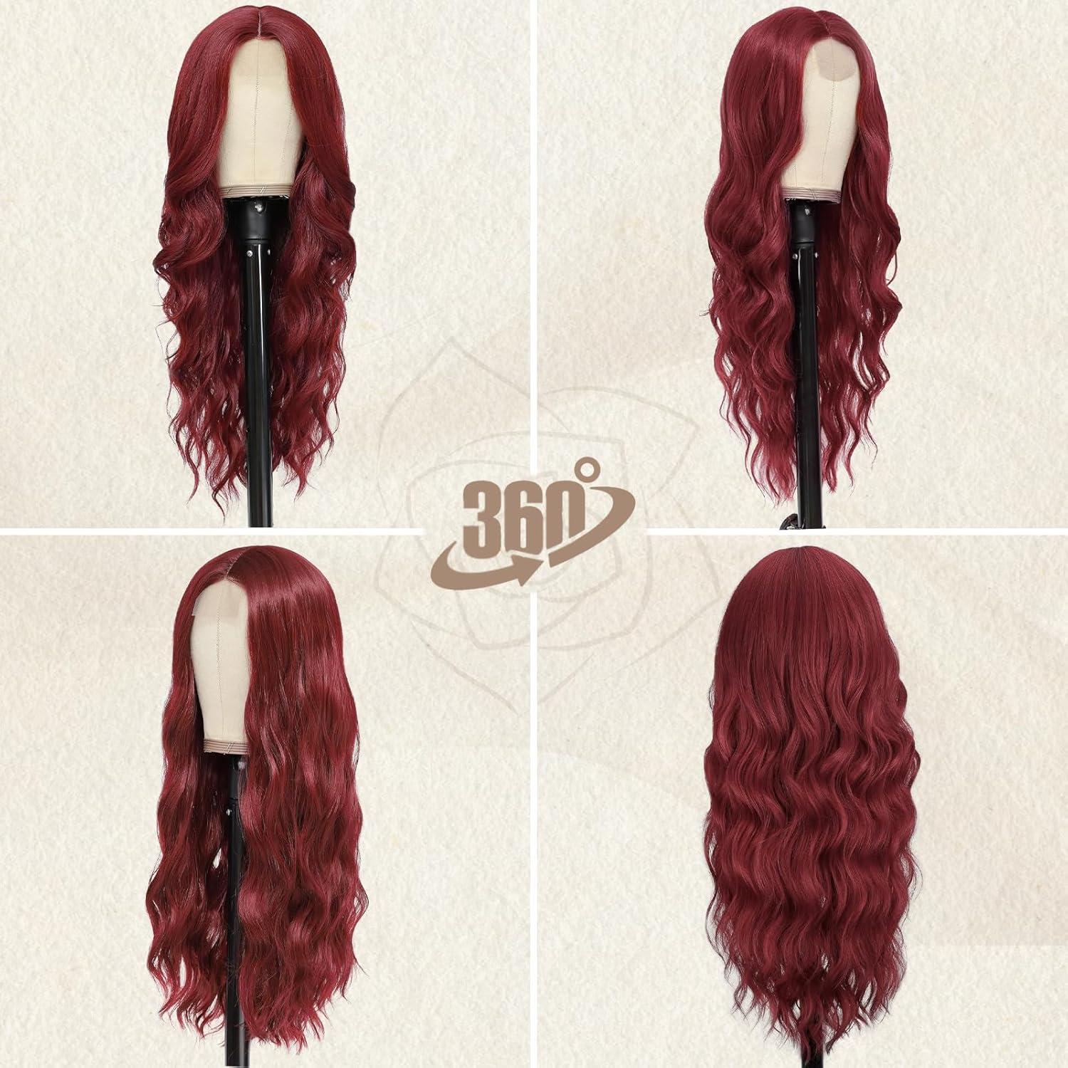 Lange Wellige Rote Lace Front Perücke 66cm Hitzebeständig Cosplay Halloween