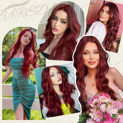 Lange Wellige Rot Perücke 66cm lace Front Synthetische Haar Perücke
