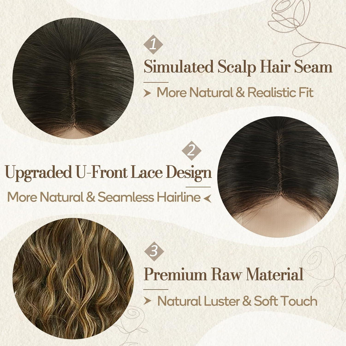 Lange Wellige Blond Highlight Perücke Mittelscheitel 66cm Braun Blond