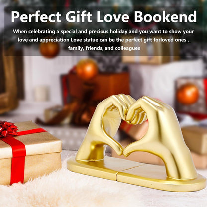 Goldene Herz Hände Deko Buchstützen Skulptur Bücherstopper Regaldekoration