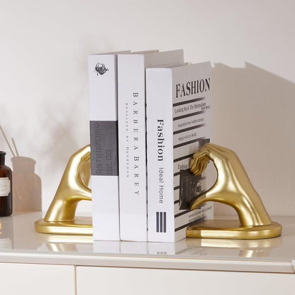 Goldene Herz Hände Dekorative Buchstützen Skulptur Bücherstopper