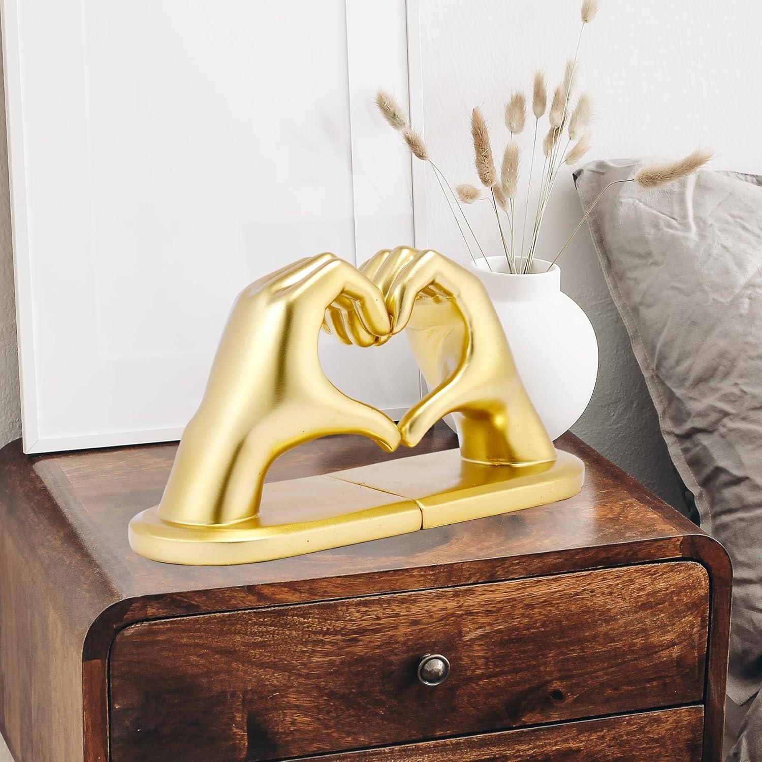 Goldene Herz Hände Deko Buchstützen Skulptur Bücherstopper Regaldekoration