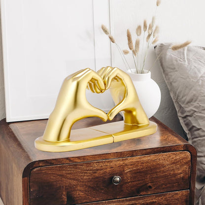 Goldene Herz Hände Deko Buchstützen Skulptur Bücherstopper Regaldekoration