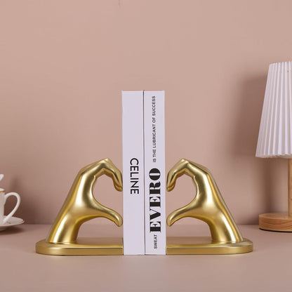 Goldene Herz Hände Deko Skulptur Buchstützen Buchende Bücherstopper