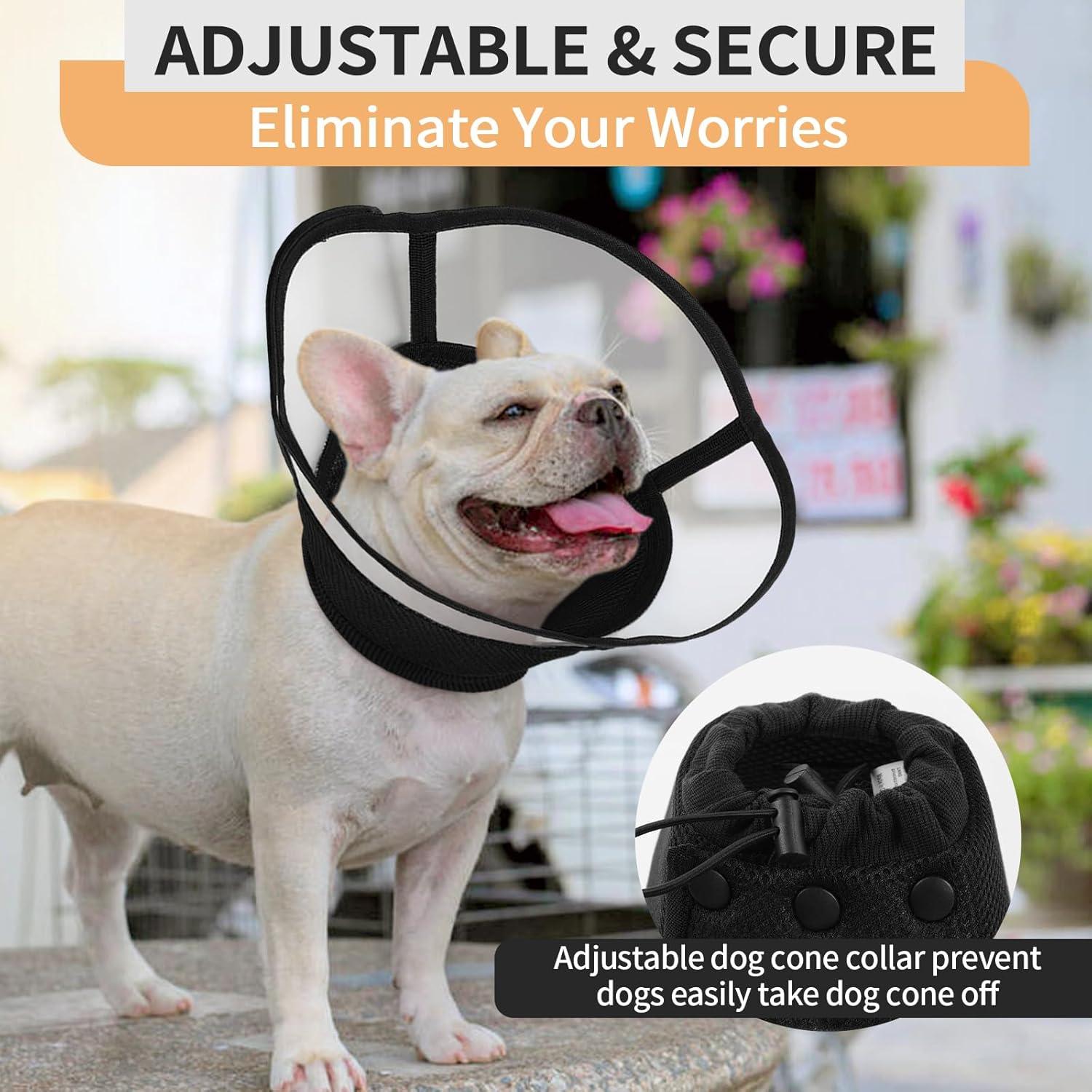 Kuoser Hund Halskrause Leckschutz Weich, Schwarz L, Atmungsaktive Schutzkragen, Einstellbarer Cone