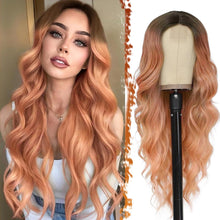 Lange Rosa Ombre Perücke 66cm Lockige Wellig Lace Front Hitzebeständig