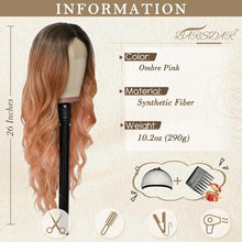 Lange Wellig Ombre Rosa Perücke 66cm Lace Front