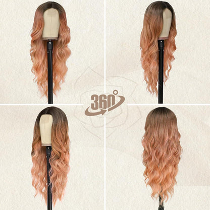 Lange Wellige Ombre Rosa Lace Front Perücke 66cm Hitzebeständig
