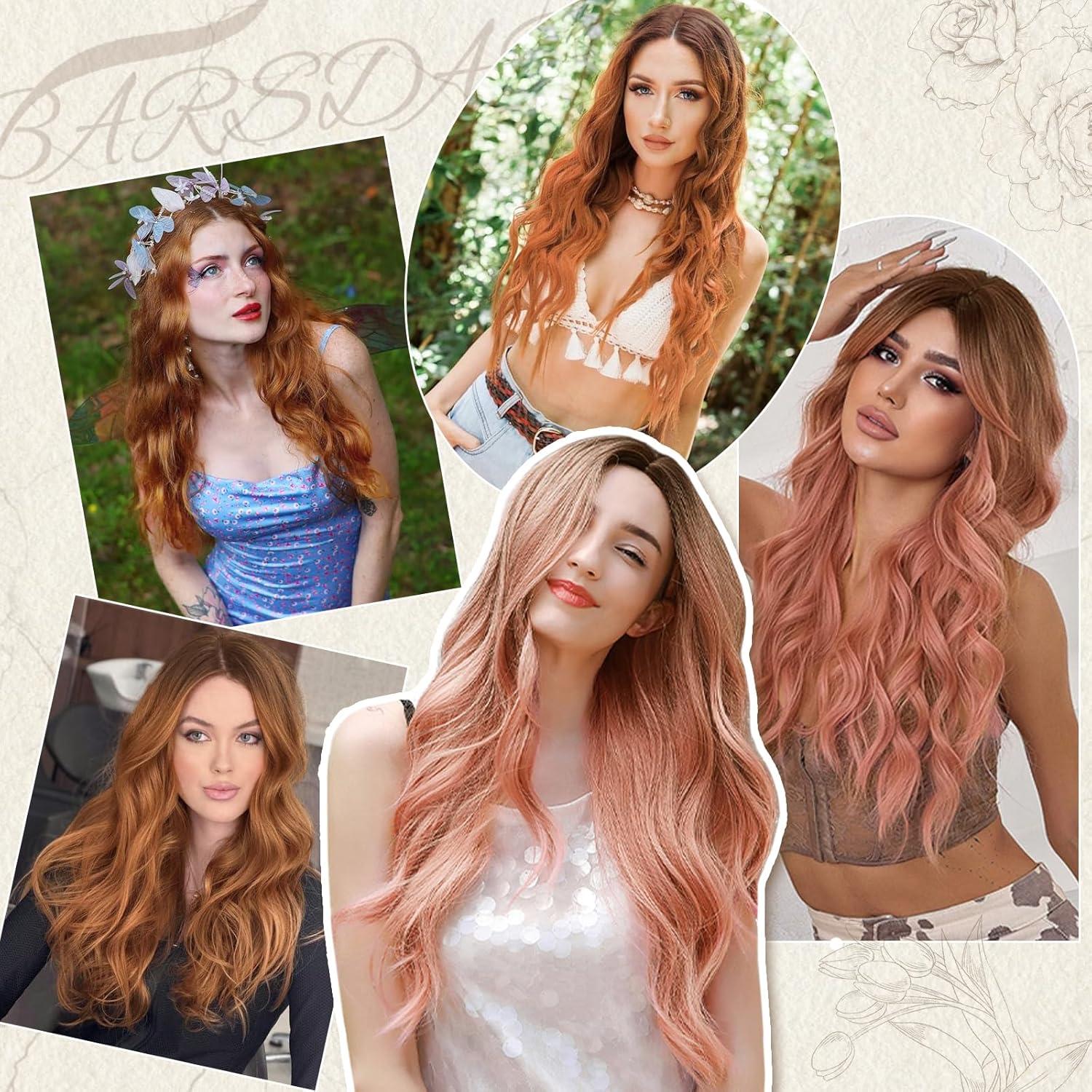 Lange Wellige Ombre Rosa Synthetische Lace Front Perücke 66cm für