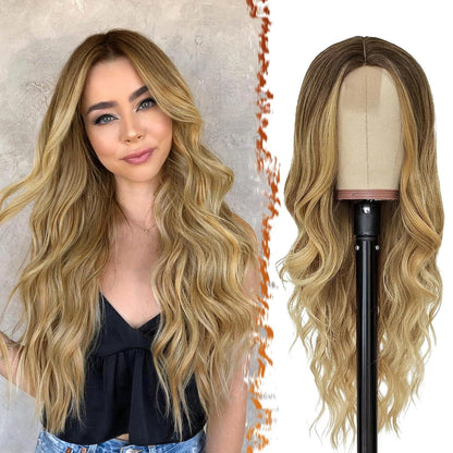 Lange Ombre Blond Perücke 66cm Wellig Mittelscheitel Party Cosplay