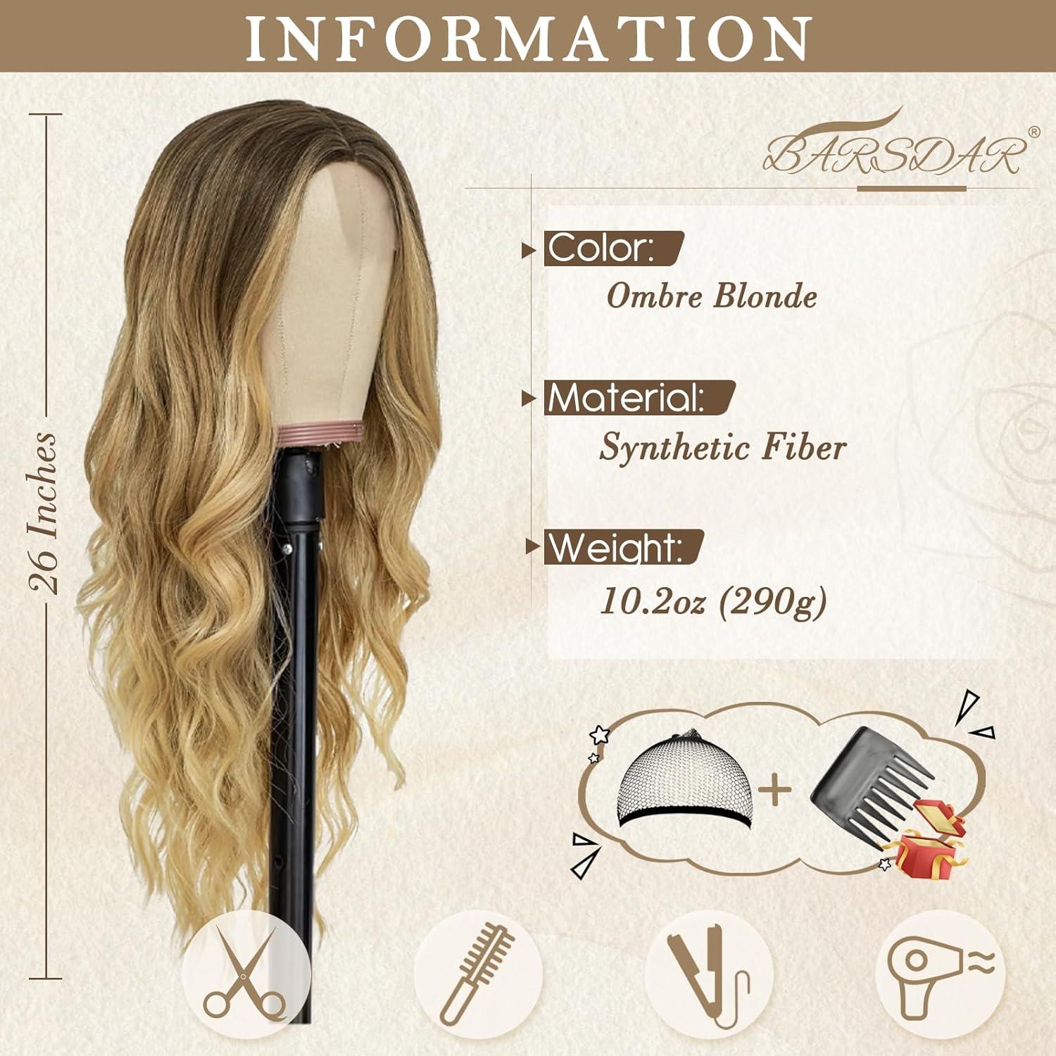 Lange Ombre Blond Perücke 66cm Wellig Mittelscheitel