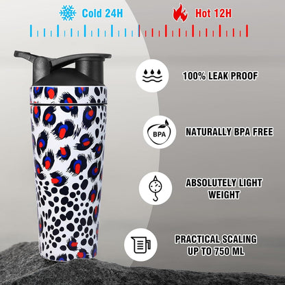 Protein Shaker Edelstahl 750ml mit Skala und Kugel