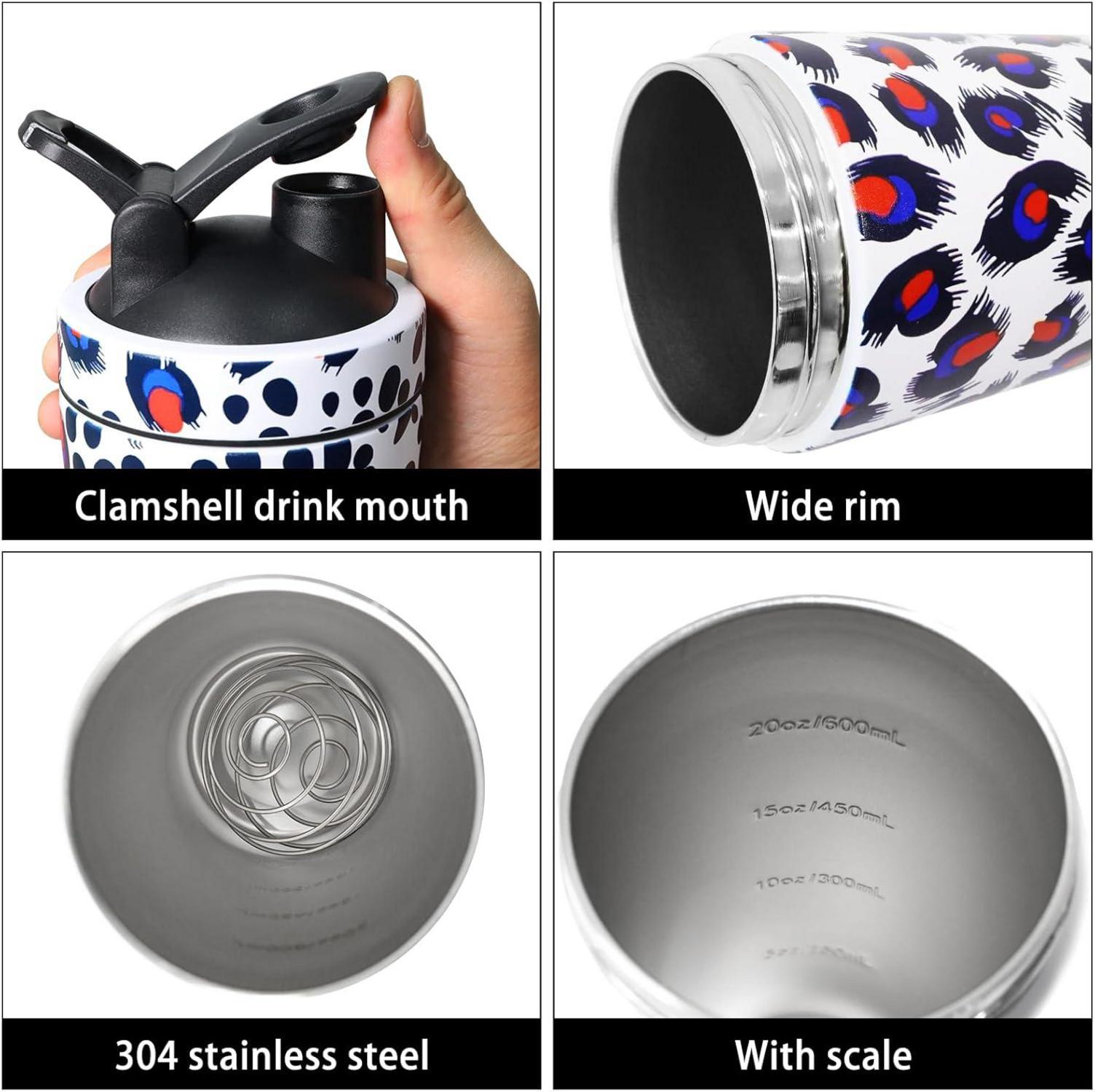 Protein Shaker Edelstahl 750ml Skala Kugel BPA-frei White