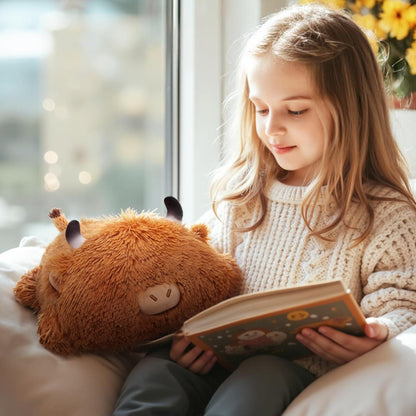 Hochlandrind Kuscheltier Plüschkissen 33 cm – Weiches Geschenk für Kinder
