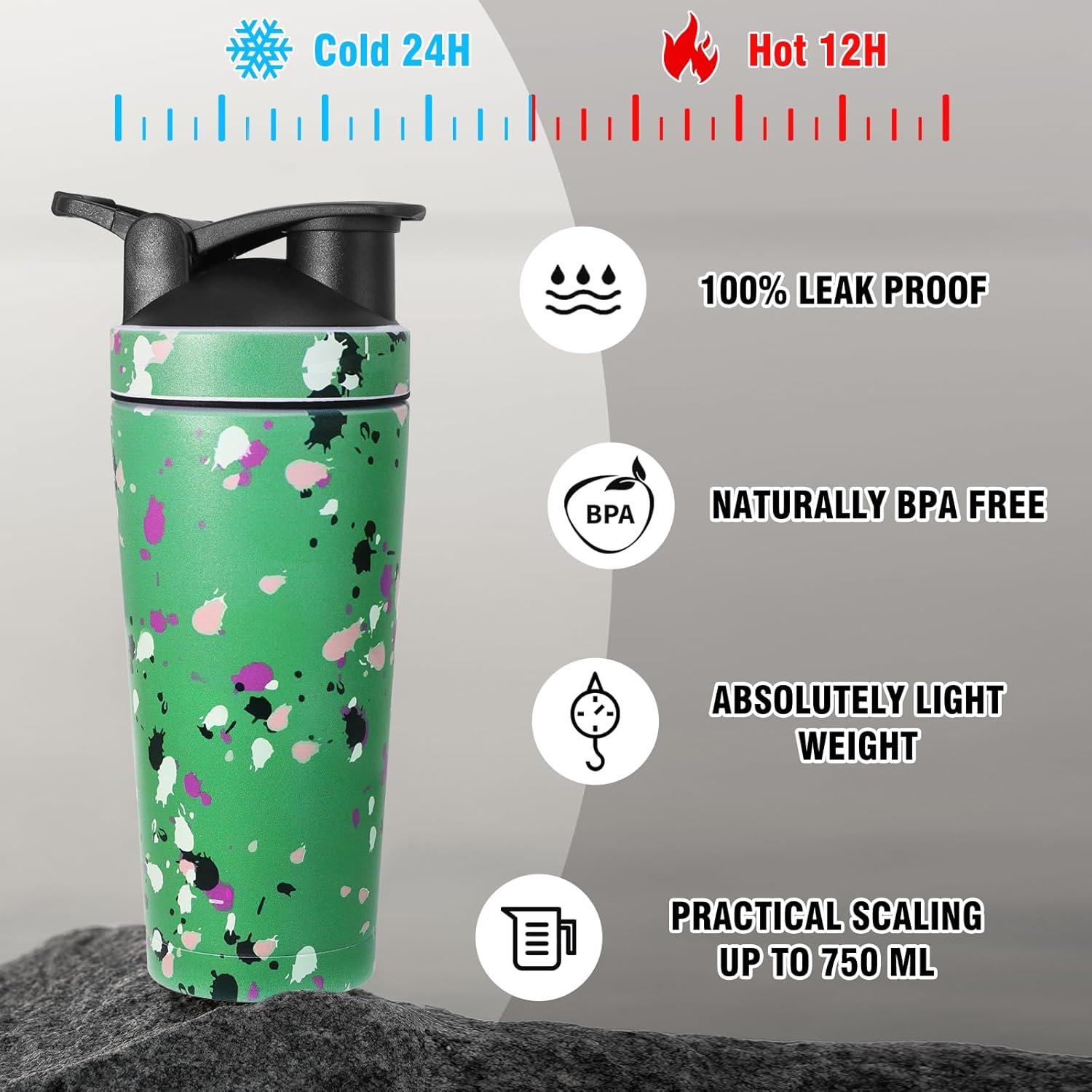 Edelstahl Protein Shaker Thermoflasche BlenderBall 750ml Green BPA