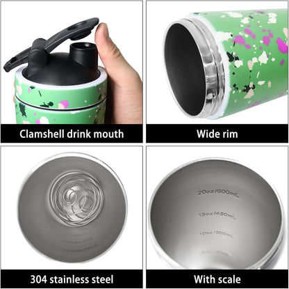 Edelstahl Protein Shaker 750ml Thermoflasche BlenderBall Shaker Bottle Green
