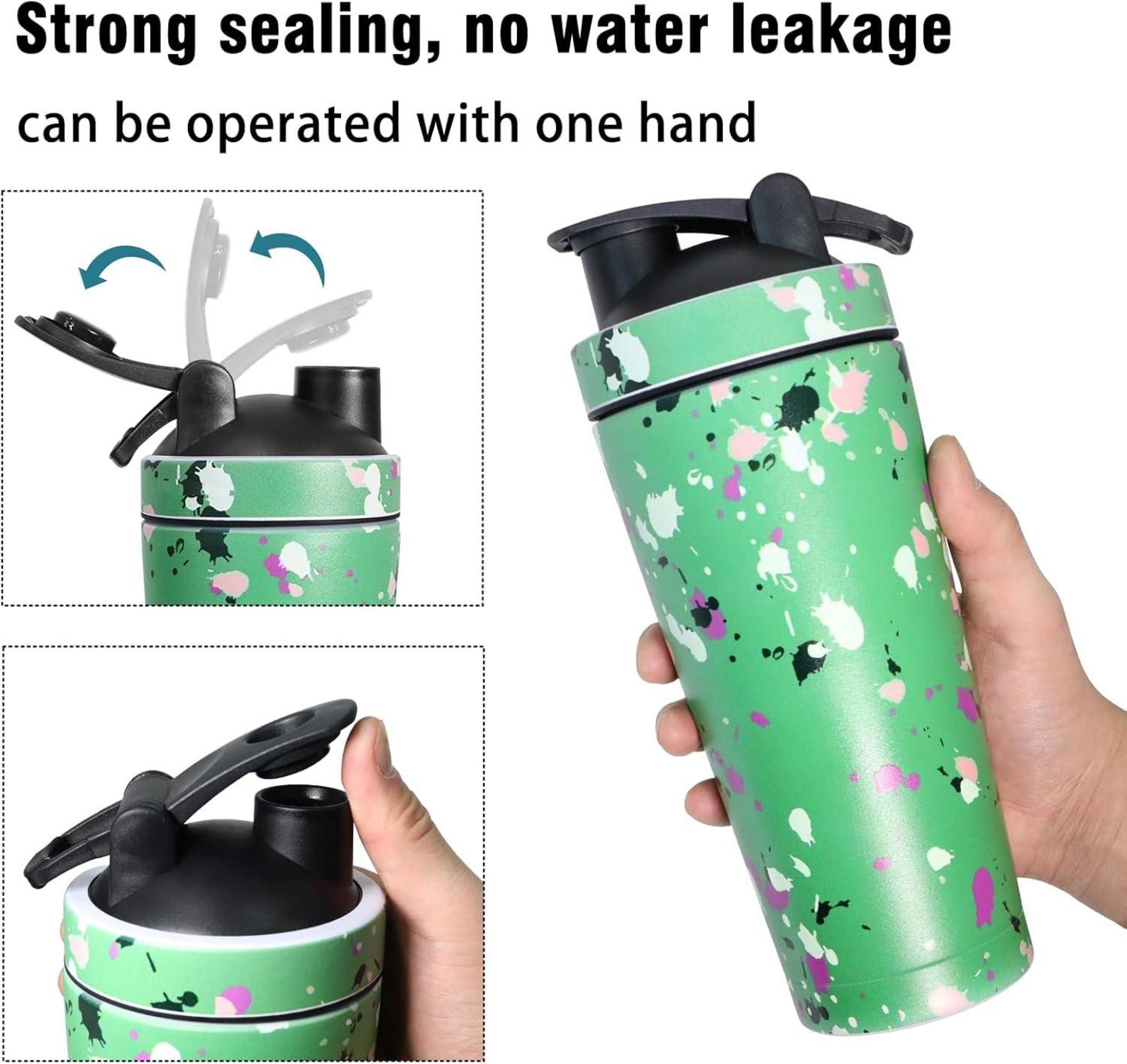 Edelstahl Protein Shaker 750ml Thermoflasche BlenderBall Shaker Bottle Green