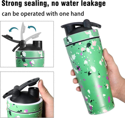 Edelstahl Protein Shaker 750ml Thermoflasche BlenderBall Shaker Bottle Green