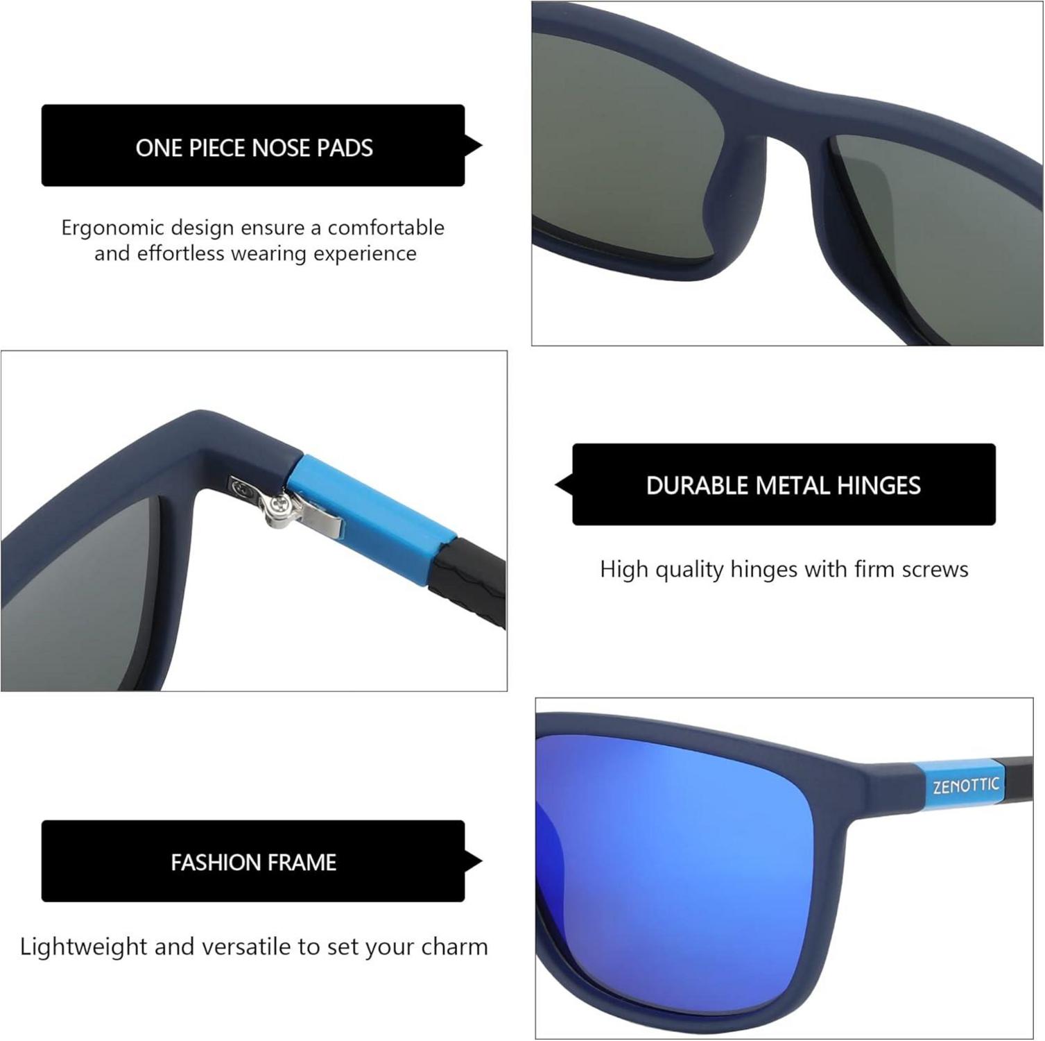 ZENOTTIC Quadratische Polarisierte Sonnenbrille Herren TR90 Rahmen UV-Blockierung